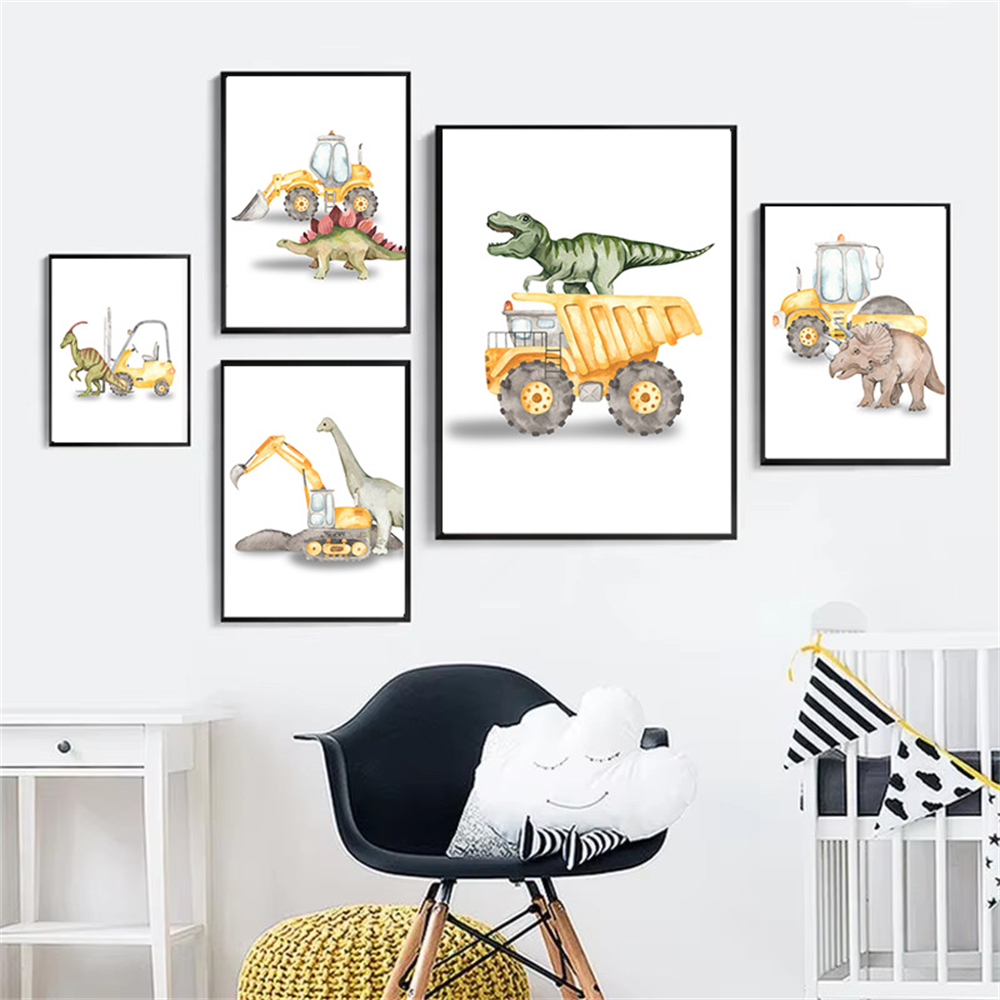 Heavy Equipment Background - Cartoon Dinosaurier Lkw Traktor Bagger Wand