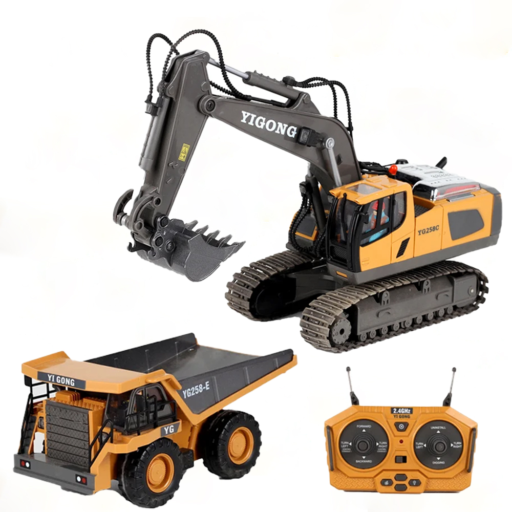 Heavy Equipment Games - 4WD Legierungs-RC-Bagger-Bulldozer-Muldenkipper Elektrisches Ferngesteuertes Baufahrzeugmodell mit