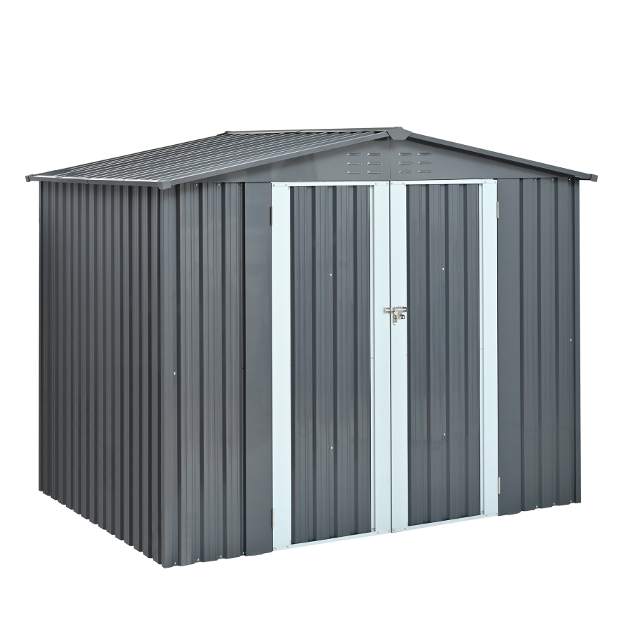 Heavy Equipment Storage Yard - Metall-Geräteschuppen mit Doppeltüren, Robuster Verzinkter Stahl-Gartenschuppen