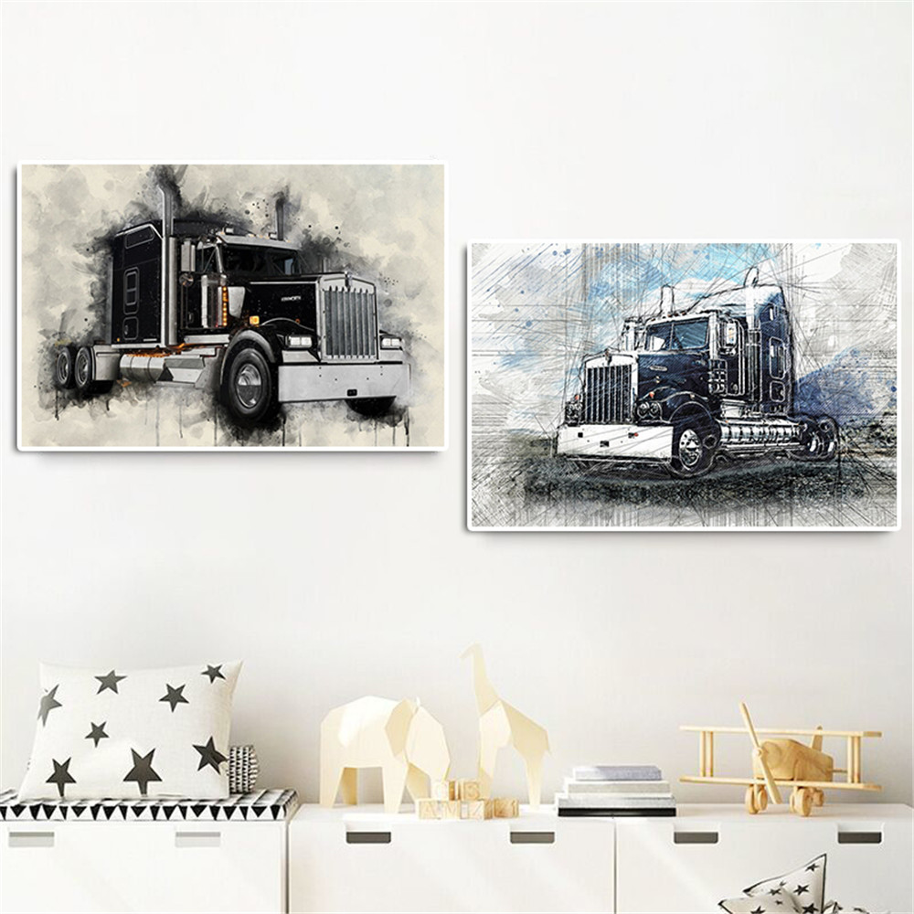 Abstrakte Lkw Aquarell Poster  – Heavy Equipment Background Bewertung und Preis