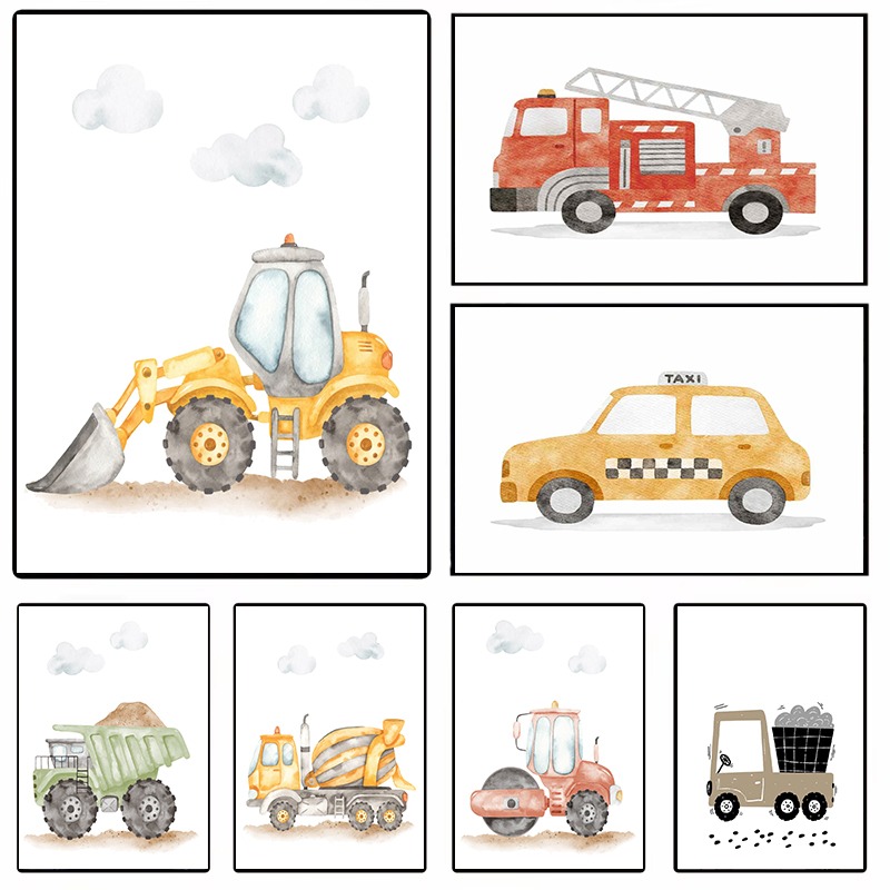 Aquarell-Fahrzeuge, Wandkunst, – Heavy Equipment Background Bewertung und Preis